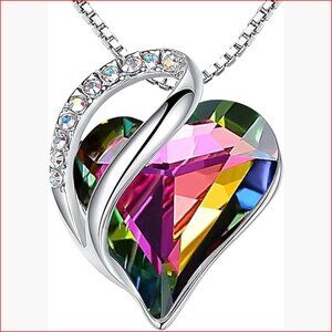 Silver Plated Crystal Heart Pendant Necklace with Adjustable Chain